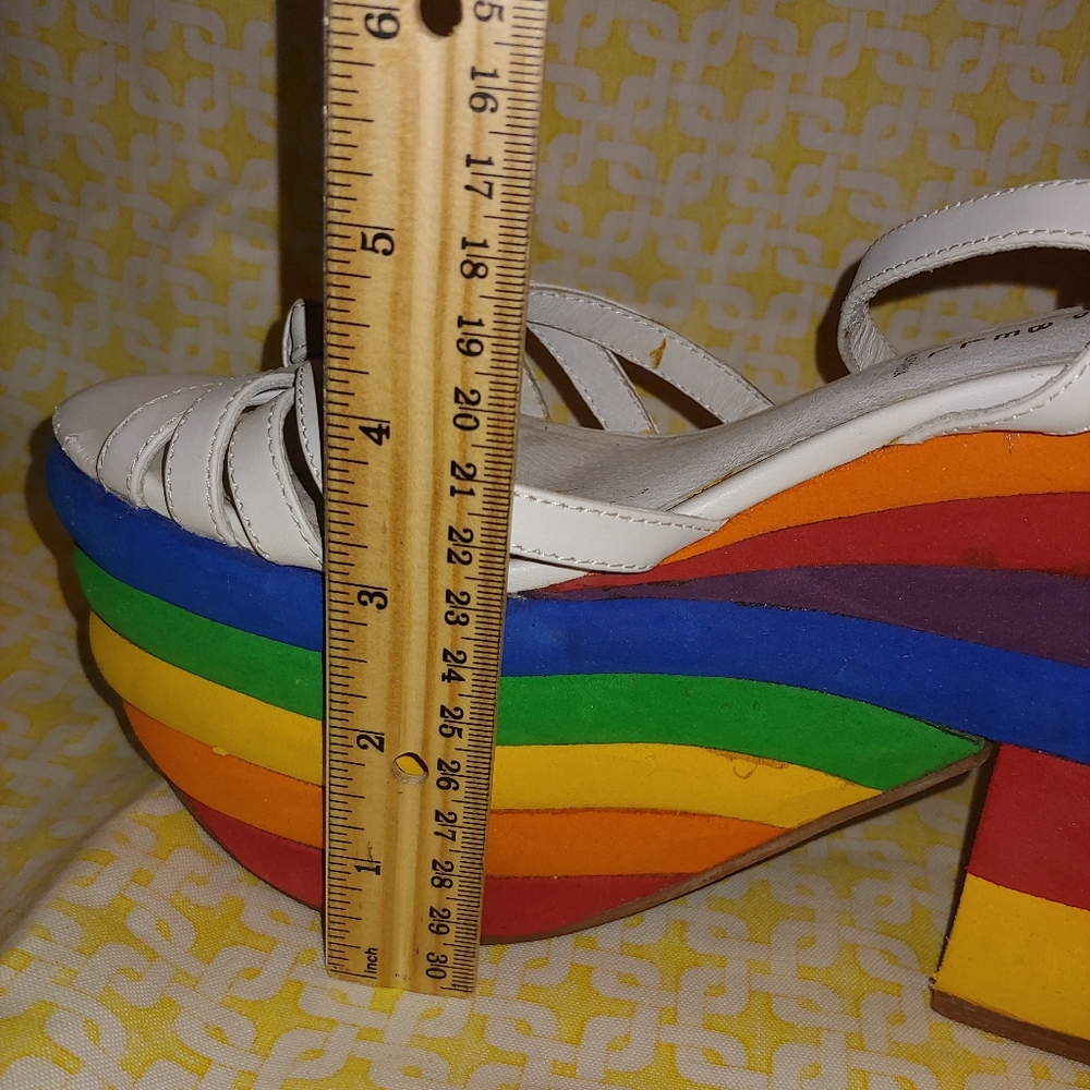 Jeffrey Campbell White Strappy Rainbow Platform Sandals - Picture 15 of 16